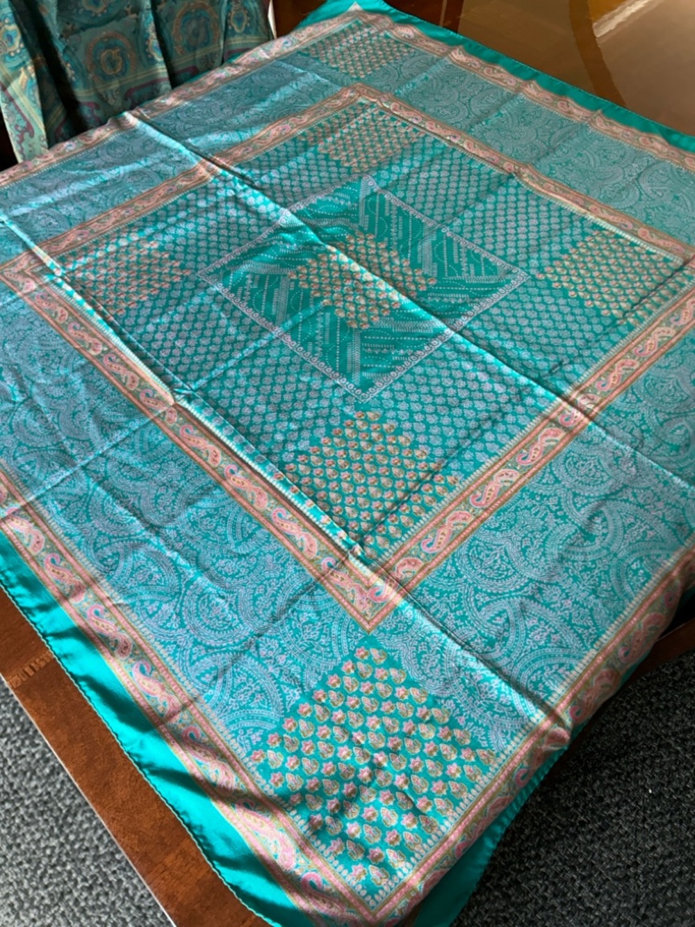Teal Paisley Lightweight Women’s Scarf 44” x 44” - Picture 3 of 8